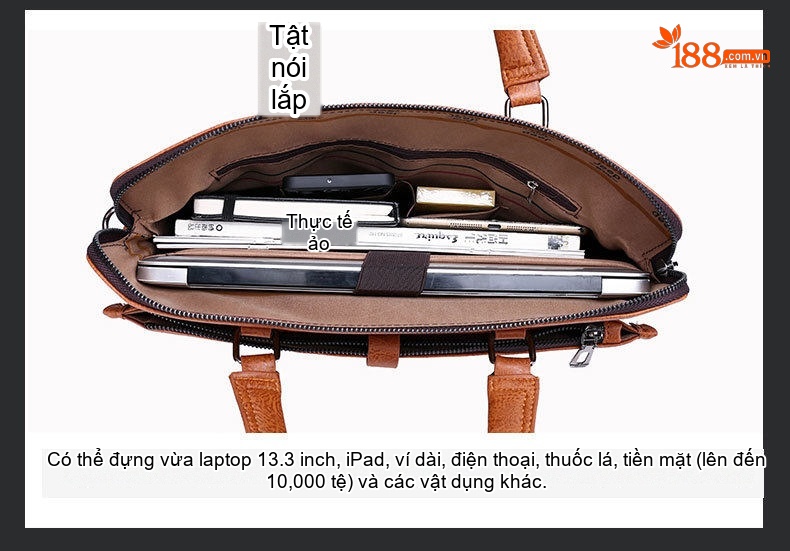 Túi Đeo Vai Nam Da Bóng Đựng Laptop, Túi Xách Công Sở, Túi Xách Tay Màu Đen, Nâu chi tiết 9