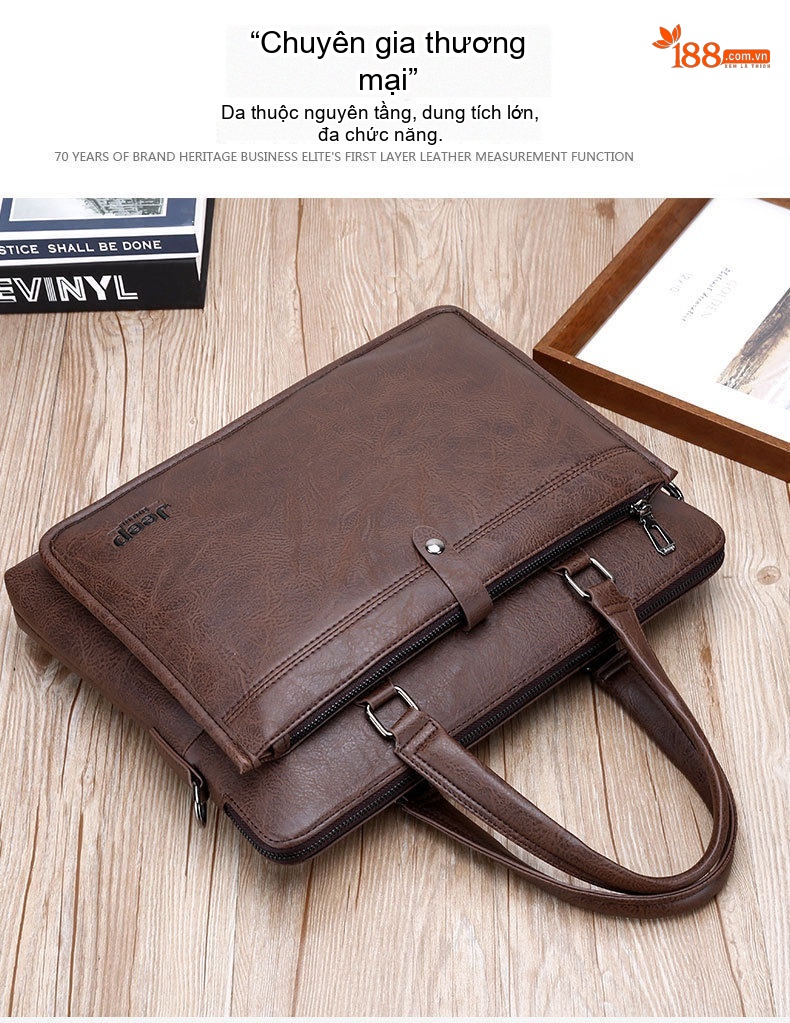 Túi Đeo Vai Nam Da Bóng Đựng Laptop, Túi Xách Công Sở, Túi Xách Tay Màu Đen, Nâu chi tiết 3
