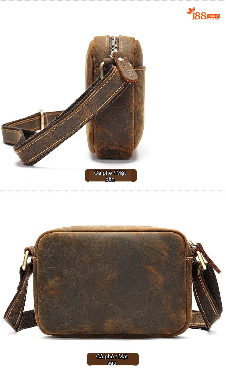 Túi Đeo Vai Nam Da Mờ Phong Cách Retro, Túi Đeo Chéo Nam Dung Tích Lớn Màu Nâu chi tiết 11