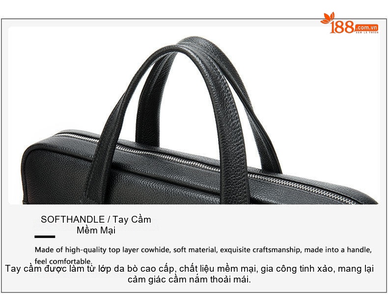 Túi Đeo Vai Nam Da Thật Công Sở Đa Năng Đựng Laptop Sức Chứa Lớn Màu Đen chi tiết 26