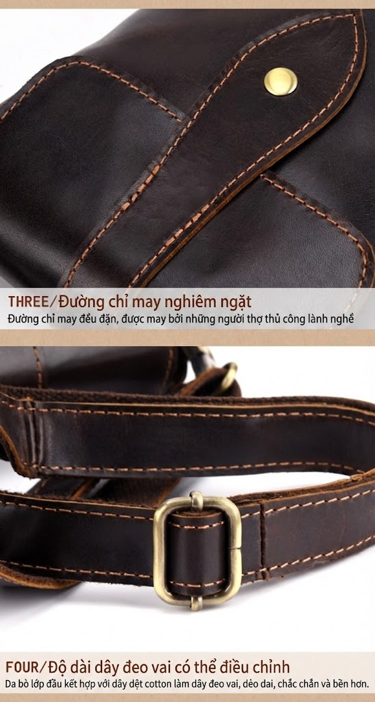 Túi Đeo Vai Nam Da Thật Dáng Dài Phong Cách Âu Mỹ Màu Nâu chi tiết 7
