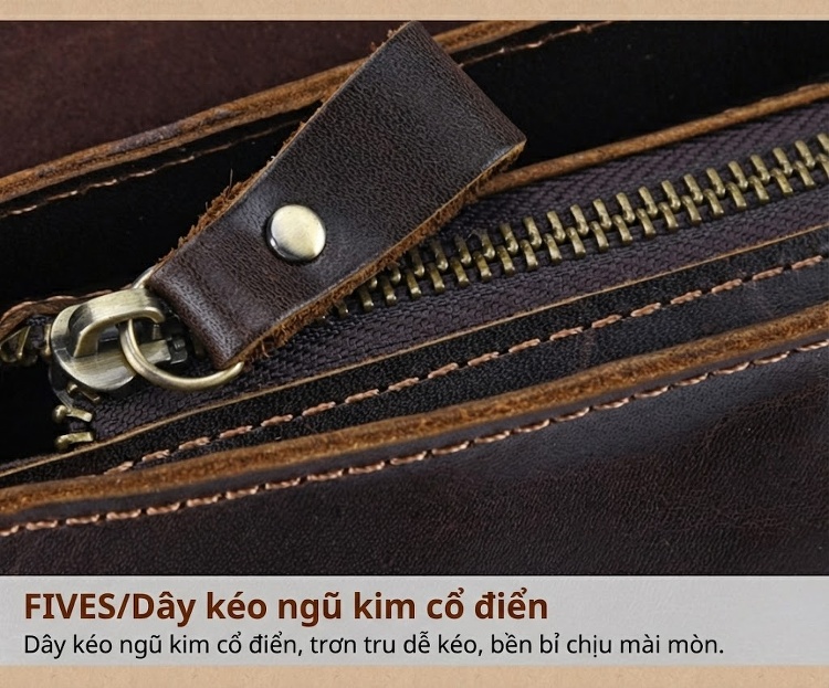 Túi Đeo Vai Nam Da Thật Dáng Dài Phong Cách Âu Mỹ Màu Nâu chi tiết 8