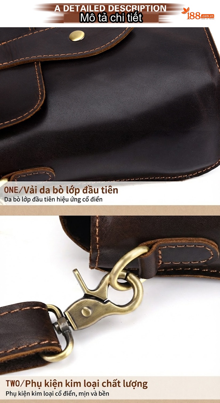 Túi Đeo Vai Nam Da Thật Dáng Dài Phong Cách Âu Mỹ Màu Nâu chi tiết 6