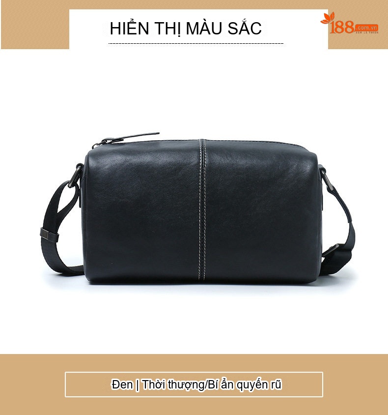 Túi Đeo Vai Nam Da Thật Dáng Gối Kiểu Đeo Chéo Thời Trang Công Sở Màu Đen chi tiết 11