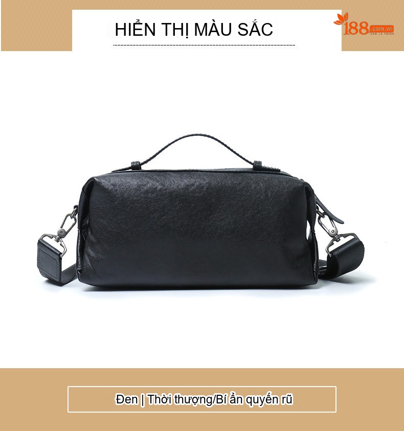 Túi Đeo Vai Nam Da Thật Đeo Chéo Da Mềm Thời Trang Đơn Giản Dung Tích Lớn Màu Đen chi tiết 12