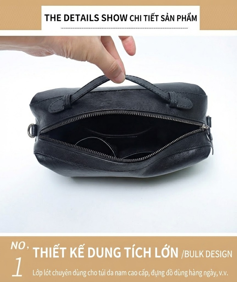 Túi Đeo Vai Nam Da Thật Đeo Chéo Da Mềm Thời Trang Đơn Giản Dung Tích Lớn Màu Đen chi tiết 15