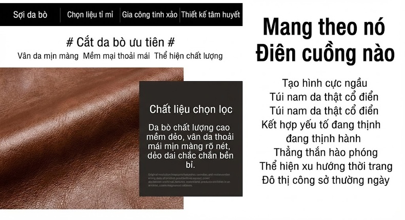 Túi Đeo Vai Nam Da Thật Đeo Chéo Dáng Ngang Túi Hộp Nhỏ Màu Đen chi tiết 2