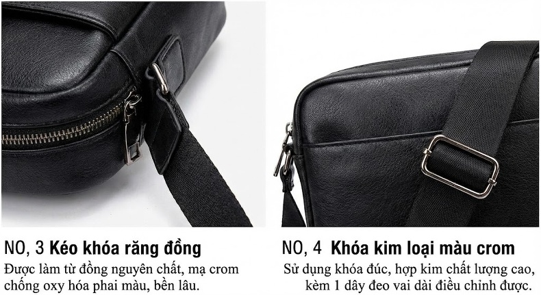 Túi Đeo Vai Nam Da Thật Đựng Vừa Laptop Phong Cách Đô Thị Màu Đen chi tiết 15