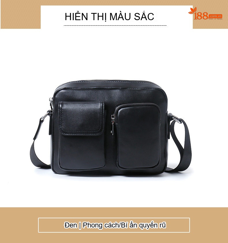 Túi Đeo Vai Nam Da Thật Đựng Vừa Laptop Phong Cách Đô Thị Màu Đen chi tiết 10