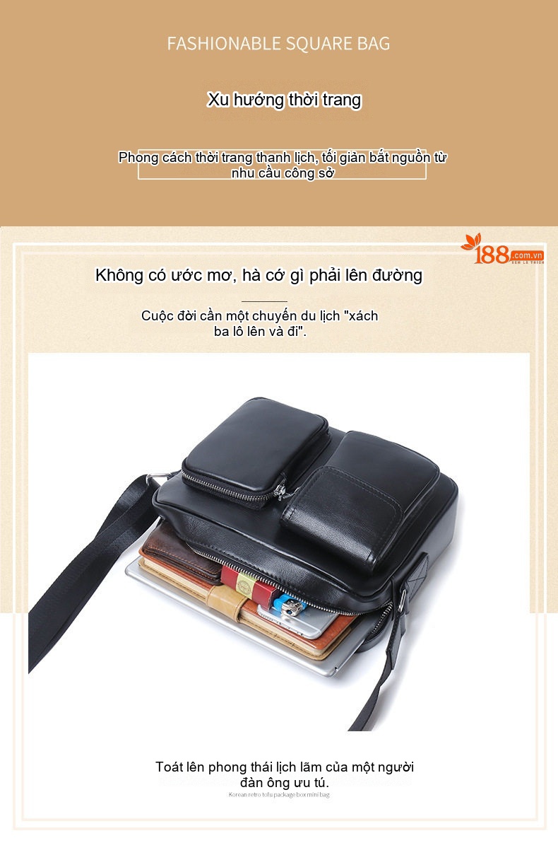 Túi Đeo Vai Nam Da Thật Đựng Vừa Laptop Phong Cách Đô Thị Màu Đen chi tiết 2