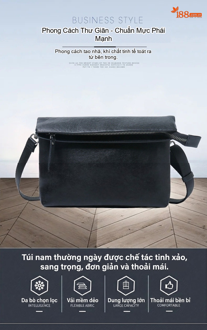 Túi Đeo Vai Nam Da Thật Kiểu Dáng Đơn Giản Màu Đen chi tiết 1