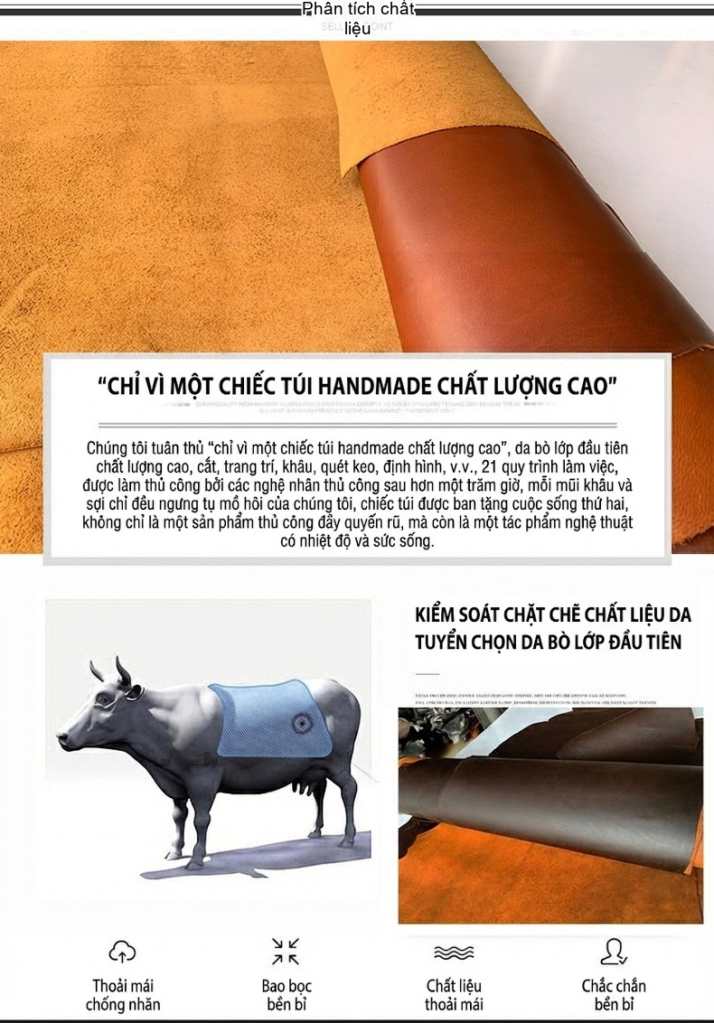 Túi Đeo Vai Nam Da Thật Mad Dog Kiểu Đứng Vintage Màu Nâu chi tiết 2