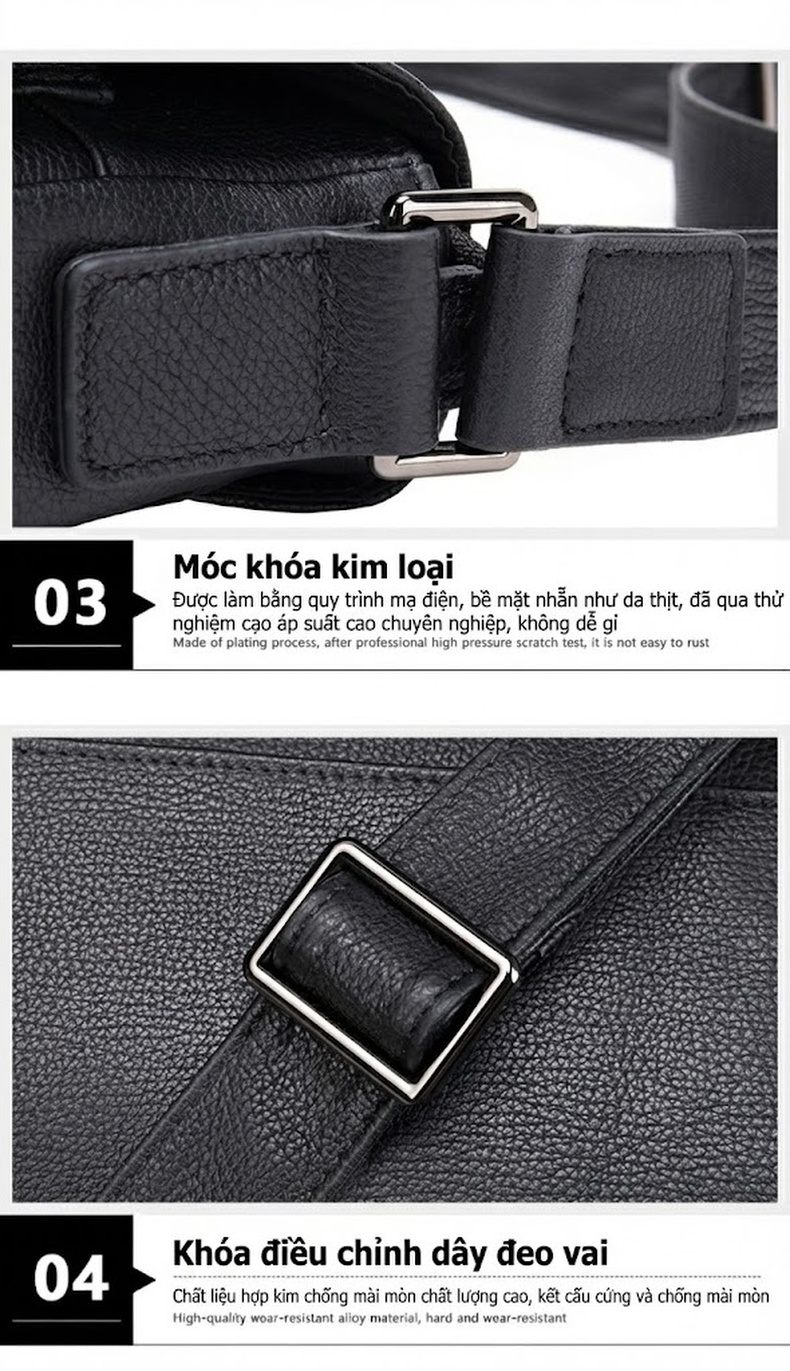 Túi Đeo Vai Nam Da Thật Nắp Gập Đựng Ipad Màu Đen chi tiết 8