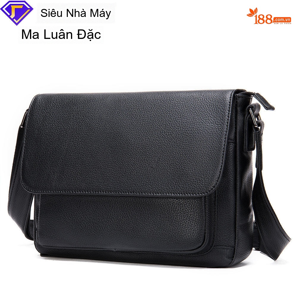 Túi Đeo Vai Nam Da Thật Nắp Gập Đựng Ipad Màu Đen
