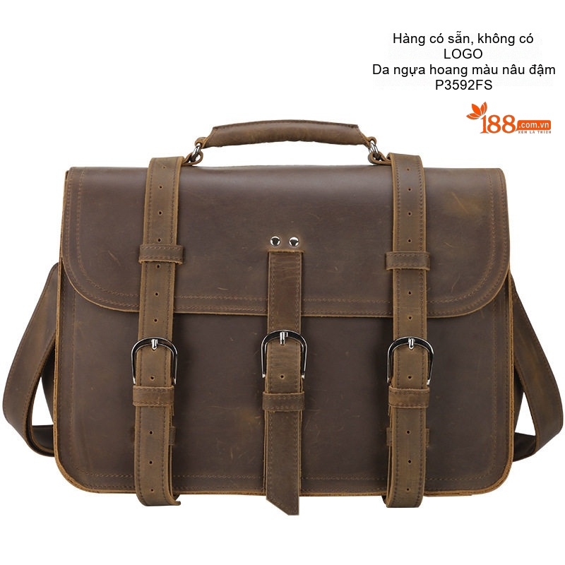 Túi Đeo Vai Nam Da Thật Phong Cách Retro Đựng Laptop 15.6 Inch Màu Nâu