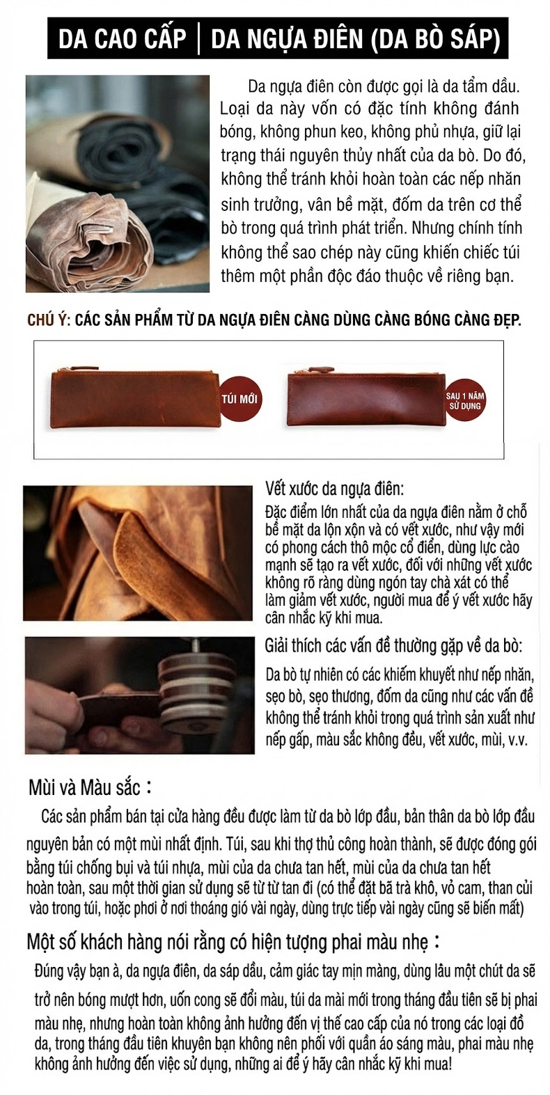 Túi Đeo Vai Nam Da Thật Thủ Công Vintage Da Bò Sáp Màu Nâu chi tiết 15