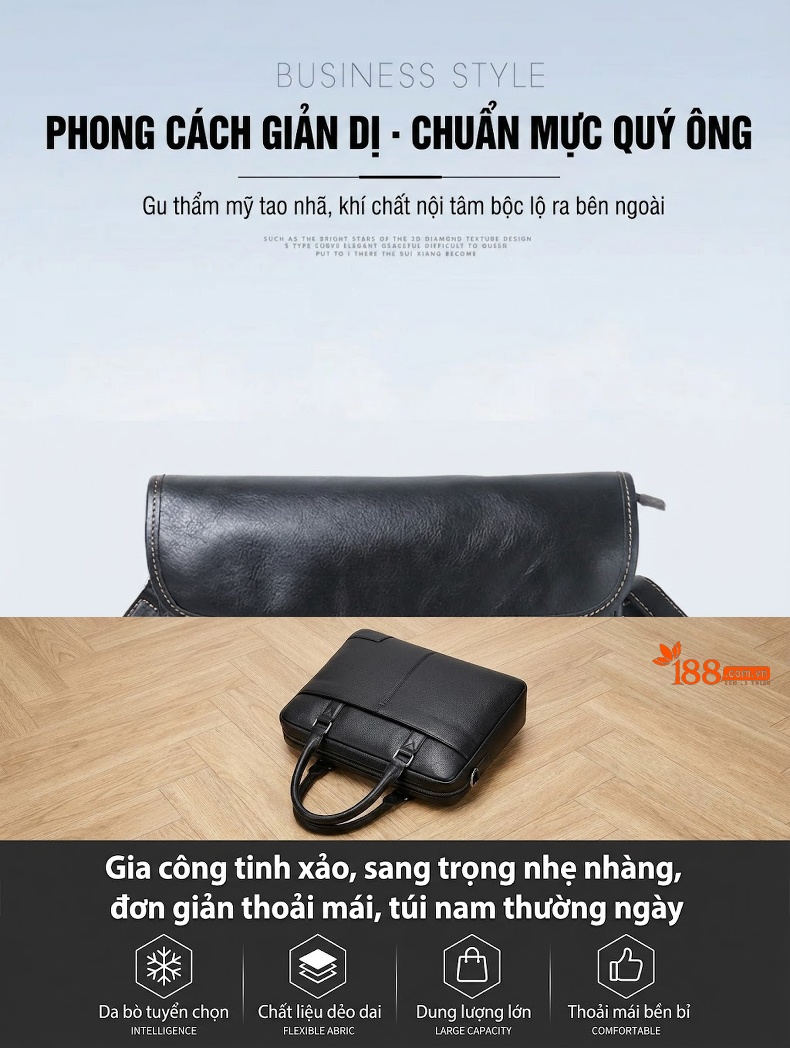Túi Đeo Vai Nam Da Thật Túi Đeo Chéo Thời Trang Màu Đen chi tiết 1