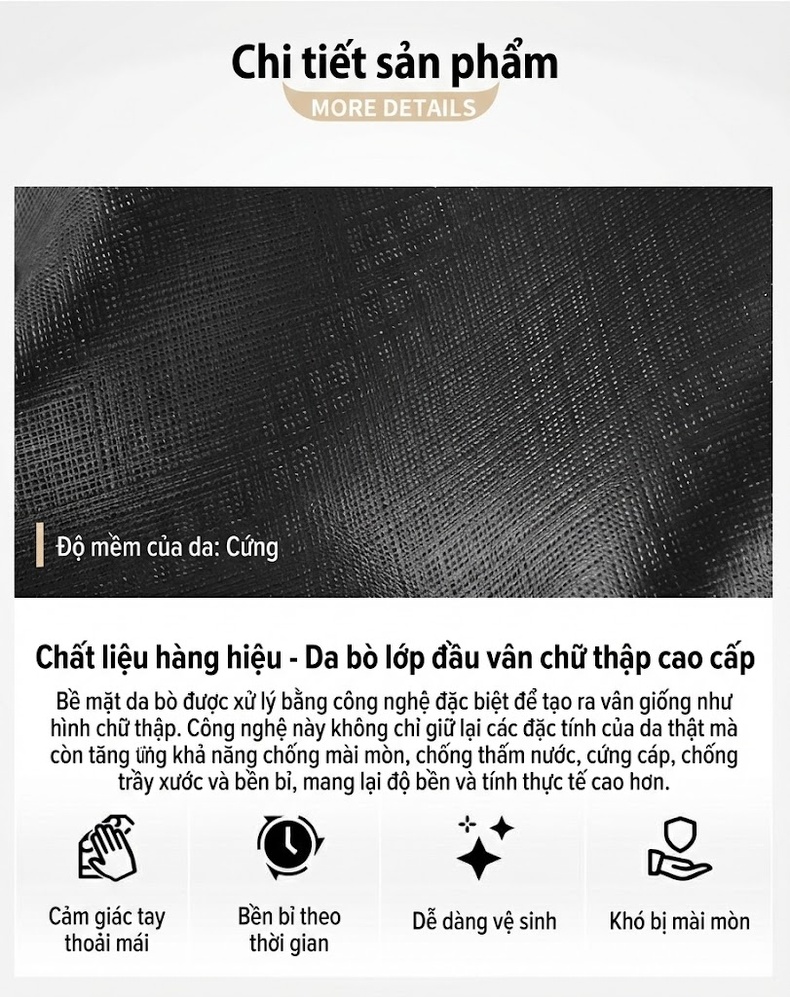 Túi Đeo Vai Nam Da Thật Vân Chữ Thập Cao Cấp Chống Xước Phong Cách Doanh Nhân Màu Đen chi tiết 6