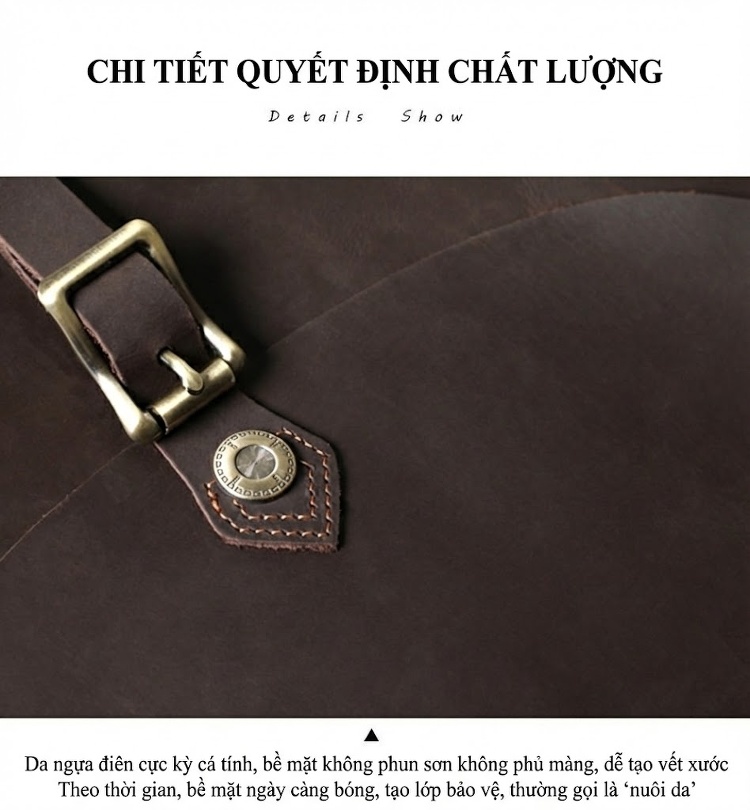 Túi Đeo Vai Nam Nữ Da Bò Đeo Chéo Phong Cách Cổ Điển Màu Nâu chi tiết 9