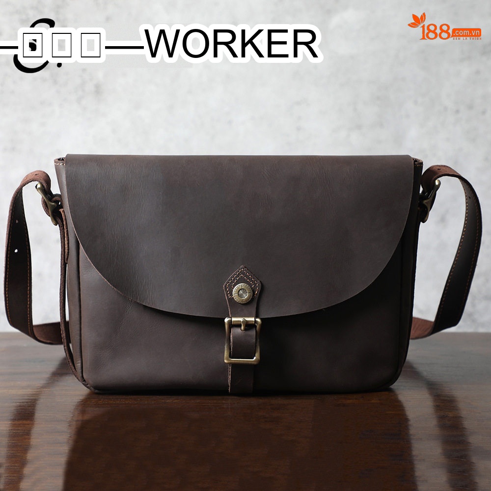 Túi Đeo Vai Nam Nữ Da Bò Đeo Chéo Phong Cách Cổ Điển Màu Nâu