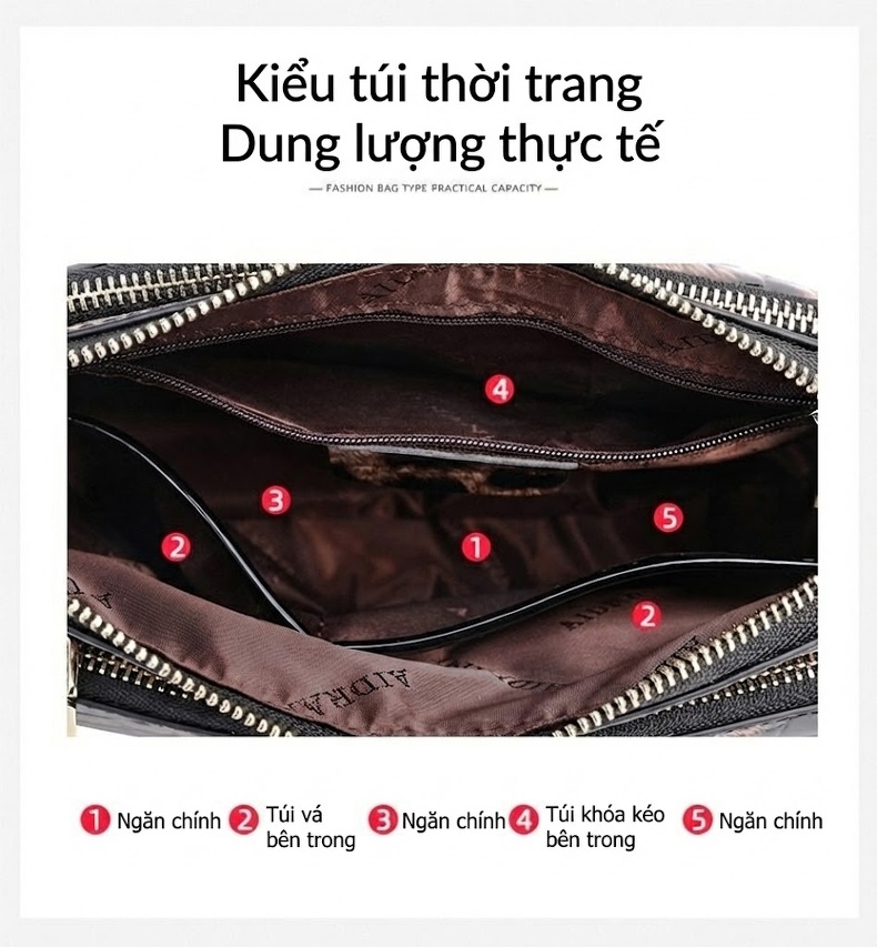 Túi Đeo Vai Nữ Da Báo Da Thật Dáng Vuông Quai Đeo Chéo Màu Đen, Nâu chi tiết 7