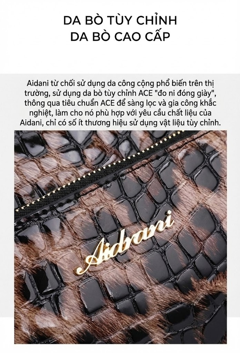 Túi Đeo Vai Nữ Da Báo Da Thật Dáng Vuông Quai Đeo Chéo Màu Đen, Nâu chi tiết 9