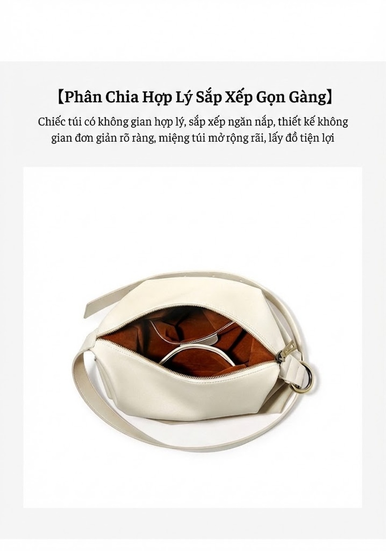 Túi Đeo Vai Nữ Da Bò Công Sở Tote Da Bò Lớn Phong Cách Thanh Lịch Màu Trắng Kem chi tiết 4