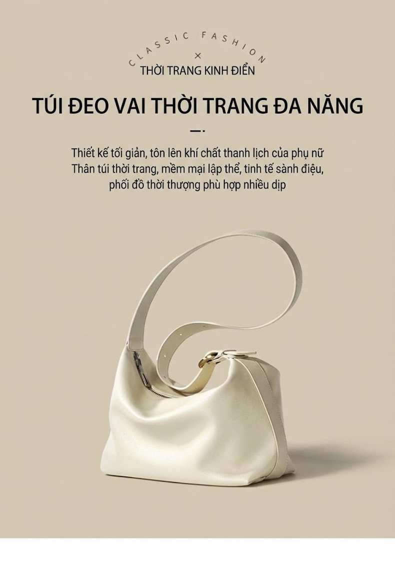 Túi Đeo Vai Nữ Da Bò Công Sở Tote Da Bò Lớn Phong Cách Thanh Lịch Màu Trắng Kem chi tiết 1