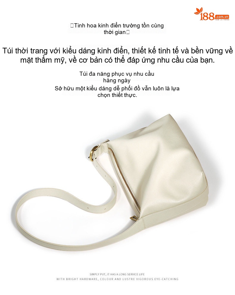 Túi Đeo Vai Nữ Da Bò Công Sở Tote Da Bò Lớn Phong Cách Thanh Lịch Màu Trắng Kem chi tiết 2