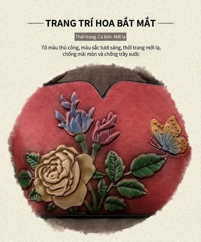 Túi Đeo Vai Nữ Da Bò Dáng Hộp Chữ Nhật Vintage Dung Tích Lớn Màu Đỏ, Xanh Lá, Nâu chi tiết 2