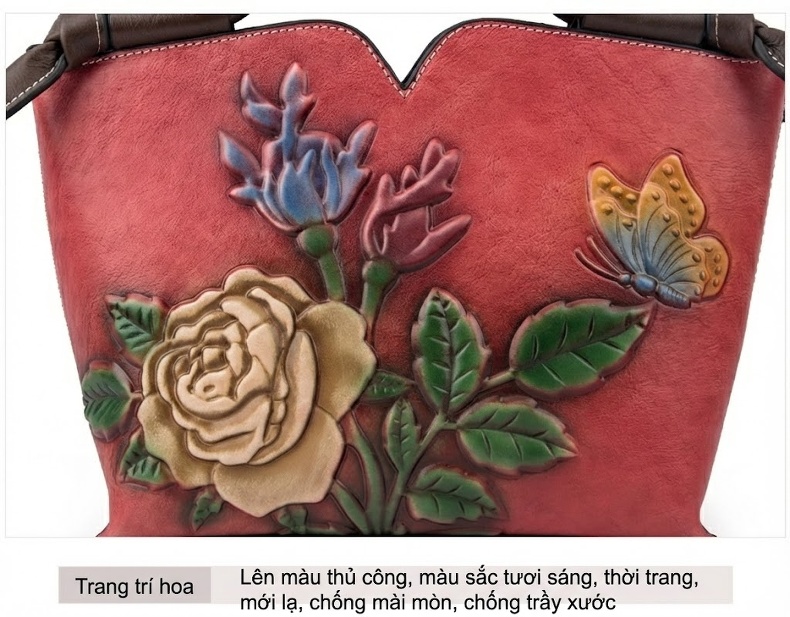 Túi Đeo Vai Nữ Da Bò Dáng Hộp Chữ Nhật Vintage Dung Tích Lớn Màu Đỏ, Xanh Lá, Nâu chi tiết 24