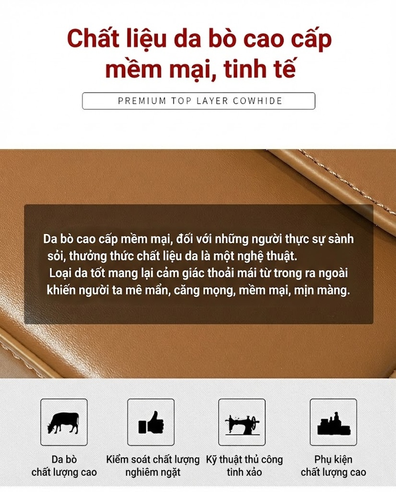 Túi Đeo Vai Nữ Da Bò Dáng Hộp Khóa Cài Phong Cách Hàn Quốc Màu Trắng Kem, Nâu, Xám, Đen chi tiết 4
