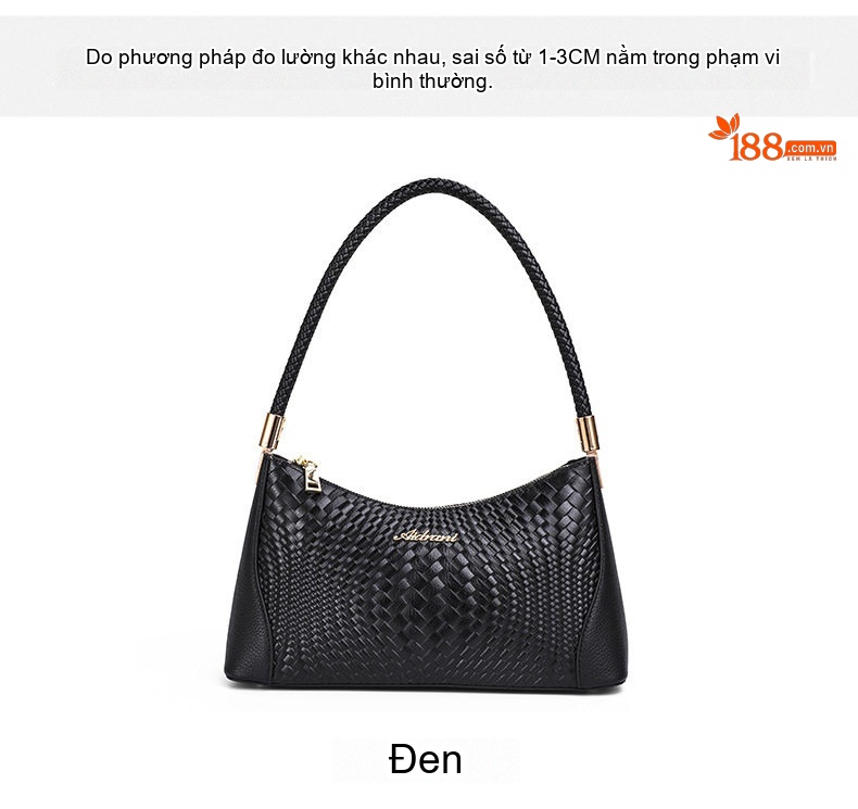 Túi Đeo Vai Nữ Da Bò Dáng Kẹp Nách Họa Tiết Đan Thời Trang Màu Đen chi tiết 6