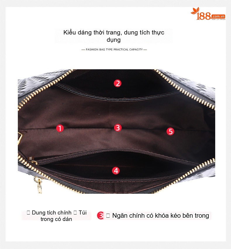 Túi Đeo Vai Nữ Da Bò Dáng Kẹp Nách Họa Tiết Đan Thời Trang Màu Đen chi tiết 7