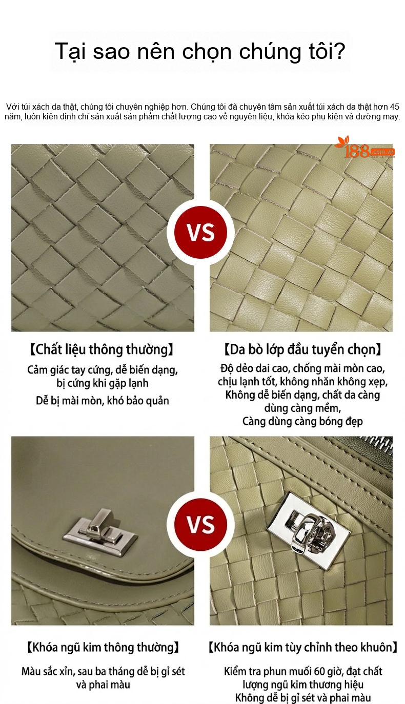 Túi Đeo Vai Nữ Da Bò Dáng Trăng Khuyết Thiết Kế Đan Dây Màu Nâu, Xanh Olive chi tiết 3