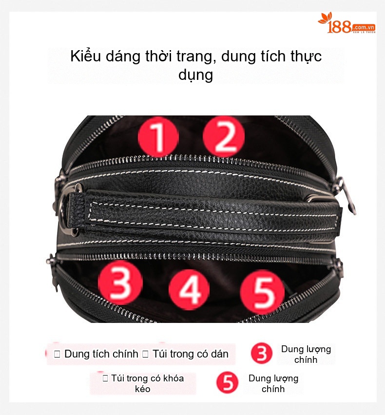 Túi Đeo Vai Nữ Da Bò Dáng Tròn Đan Dây Sức Chứa Lớn Màu Đen chi tiết 7