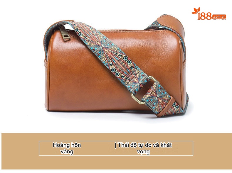 Túi Đeo Vai Nữ Da Bò Dáng Trống Vintage Âu Mỹ Màu Nâu, Đen, Xanh Lá chi tiết 16