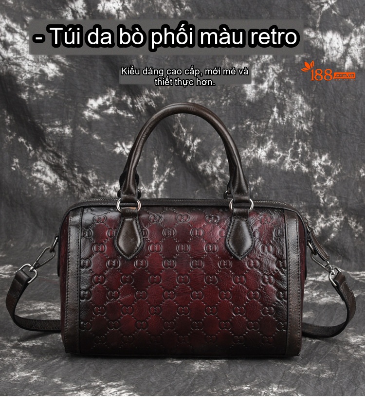 Túi Đeo Vai Nữ Da Bò Dáng Trống Vintage Màu Đỏ, Nâu chi tiết 1