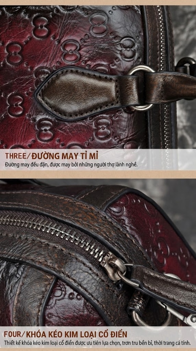 Túi Đeo Vai Nữ Da Bò Dáng Trống Vintage Màu Đỏ, Nâu chi tiết 9