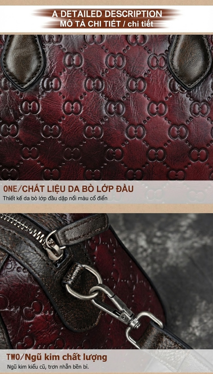 Túi Đeo Vai Nữ Da Bò Dáng Trống Vintage Màu Đỏ, Nâu chi tiết 8