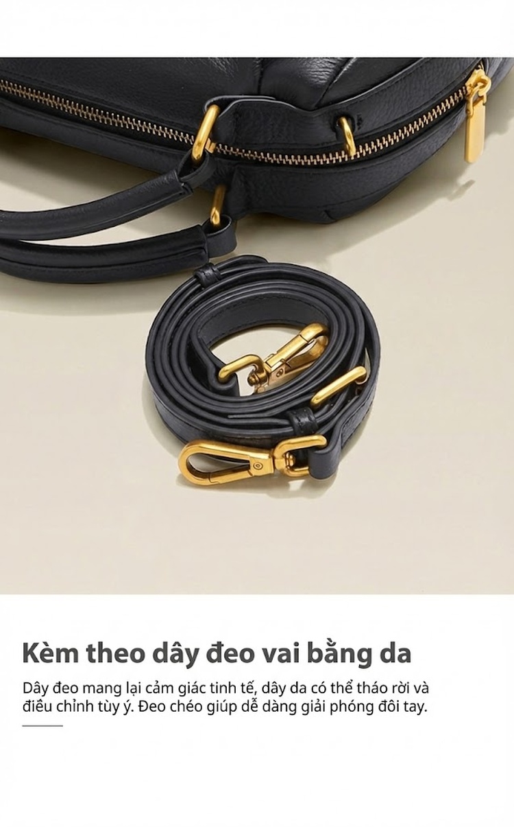 Túi Đeo Vai Nữ Da Bò Dáng Túi Gạo Phong Cách Âu Mỹ Cao Cấp Dung Tích Lớn Màu Đen, Xám chi tiết 5