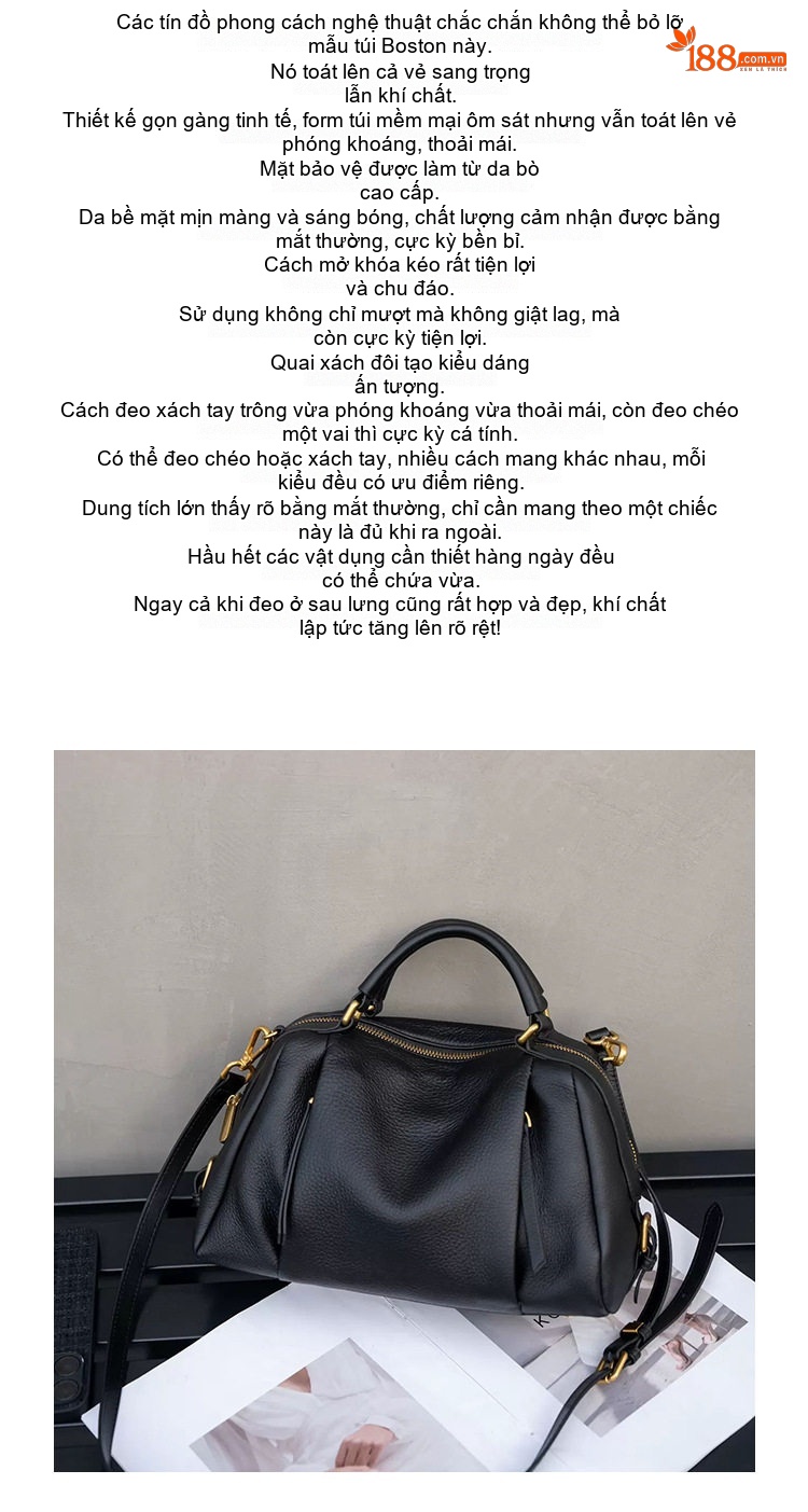 Túi Đeo Vai Nữ Da Bò Dáng Túi Gạo Phong Cách Âu Mỹ Cao Cấp Dung Tích Lớn Màu Đen, Xám chi tiết 2