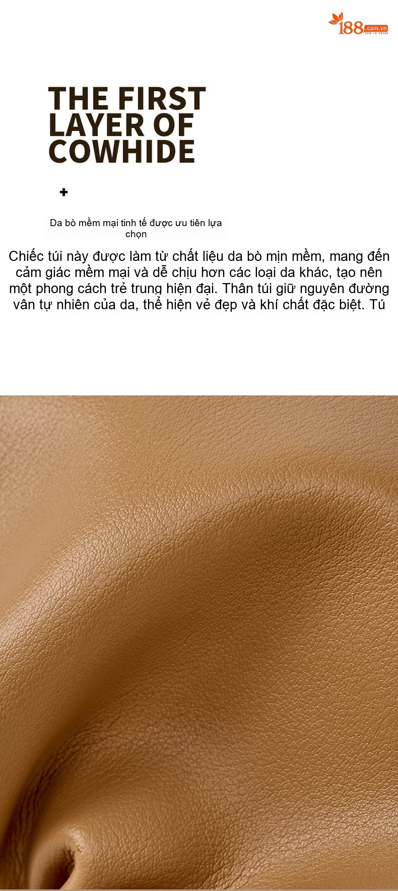 Túi Đeo Vai Nữ Da Bò Dáng Túi Thùng Nhỏ Dây Xích Màu Nâu, Trắng chi tiết 16