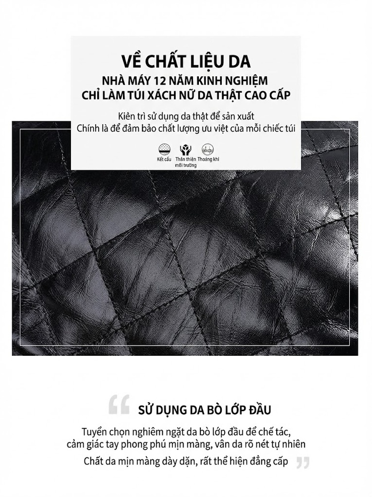 Túi Đeo Vai Nữ Da Bò Dáng Vuông Trám Khóa Vặn Dây Xích Màu Đen chi tiết 3