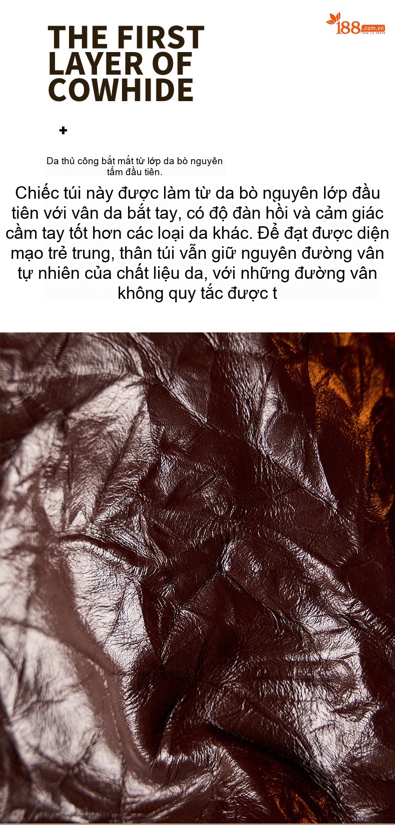 Túi Đeo Vai Nữ Da Bò Dáng Xô Vân Tay Thời Trang Màu Nâu Đỏ chi tiết 16
