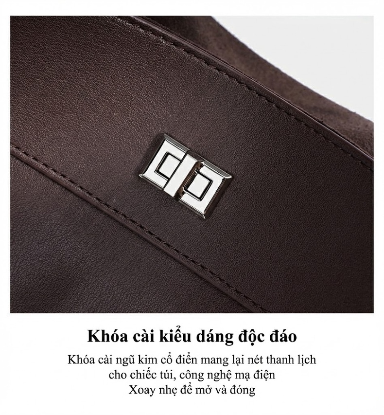 Túi Đeo Vai Nữ Da Bò Đeo Chéo Đựng Vừa A4 Da Mờ Màu Nâu chi tiết 13