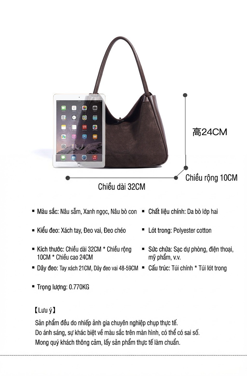 Túi Đeo Vai Nữ Da Bò Đeo Chéo Đựng Vừa A4 Da Mờ Màu Nâu chi tiết 8