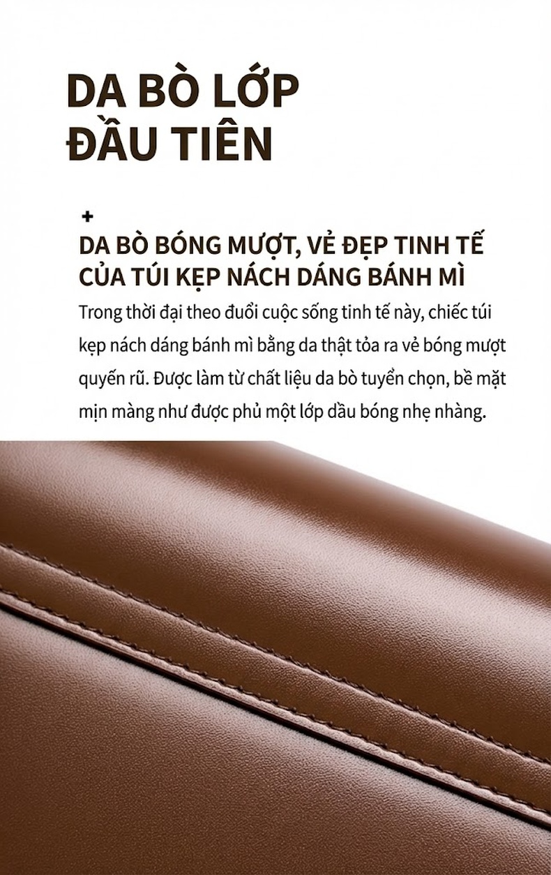 Túi Đeo Vai Nữ Da Bò Đeo Chéo Phong Cách Pháp Màu Nâu, Đỏ chi tiết 5