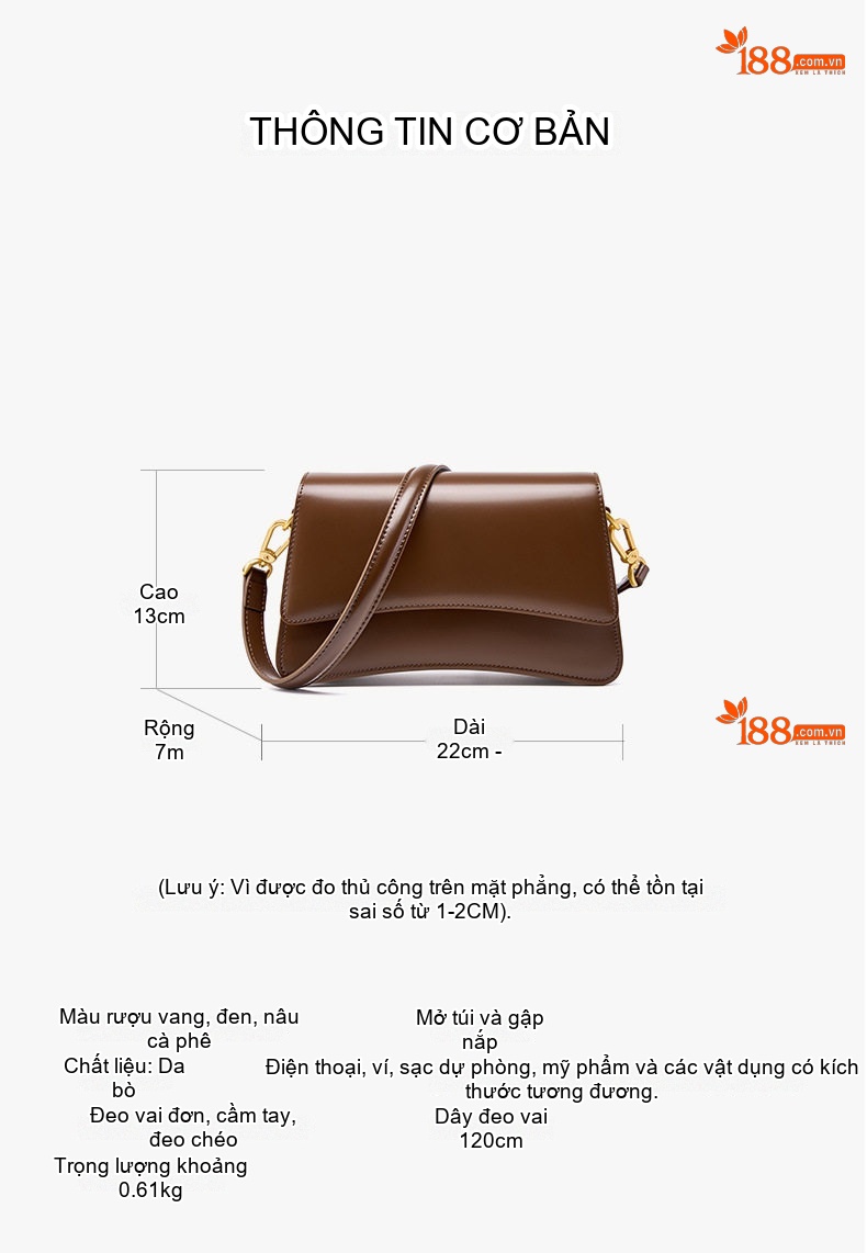 Túi Đeo Vai Nữ Da Bò Đeo Chéo Phong Cách Pháp Màu Nâu, Đỏ chi tiết 21