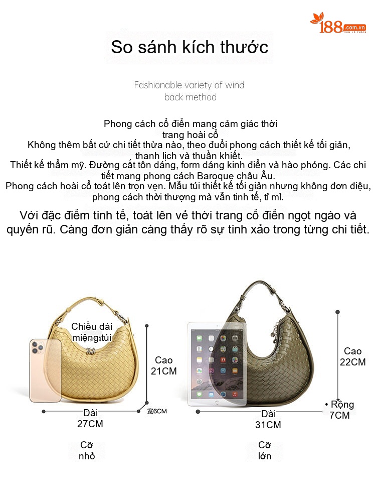 Túi Đeo Vai Nữ Da Bò Dệt Sợi Kiểu Bán Nguyệt Đeo Chéo Thời Trang Màu Trắng, Xanh Olive chi tiết 1